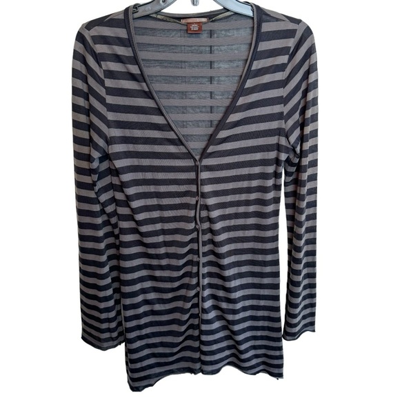 Bobi Black Stripe Cardigan Button Front Cotton/Tencel Sz Small - Picture 1 of 6